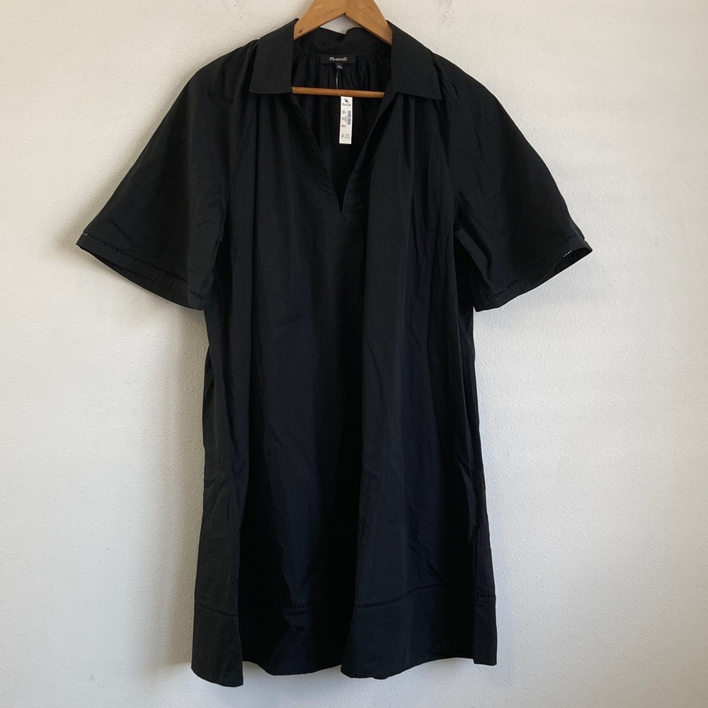 Madewell Poplin Splitneck Mini Shirtdress‎ XL Black - Picture 2 of 6